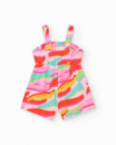 Combinaison rose pour fille avec imprimé tropical et taille élastique