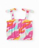 Top rose pour fille avec imprimé multicolore et nœuds aux bretelles