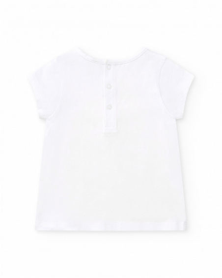 T-shirt blanc pour fille avec flamant rose et fermeture arrière