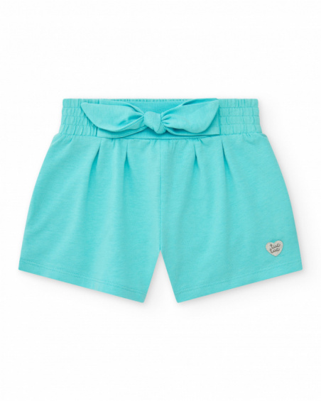 Short bleu pour fille avec taille élastique et nœud