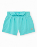 Short bleu pour fille avec taille élastique et nœud