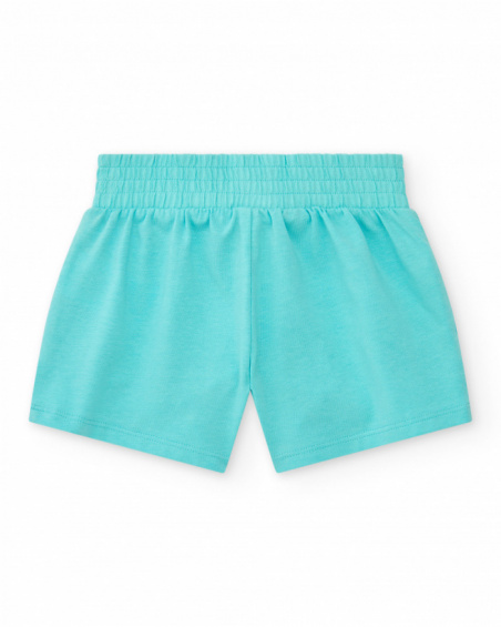 Short bleu pour fille avec taille élastique et nœud