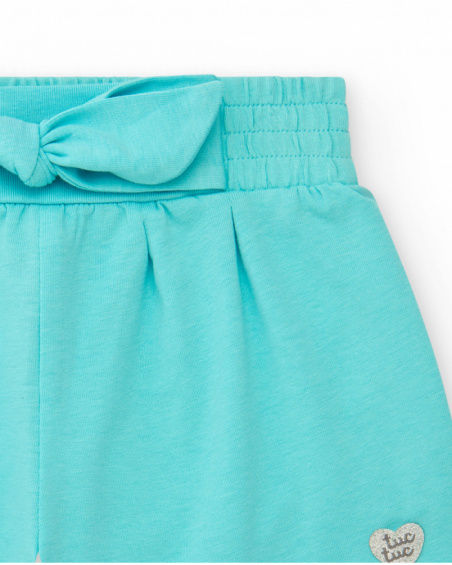 Short bleu pour fille avec taille élastique et nœud