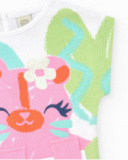 T-shirt blanc pour fille avec imprimé tropical et fermeture arrière