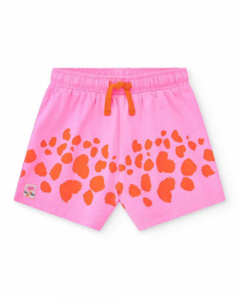 Short rose pour fille avec imprimé tacheté orange et taille ajustable