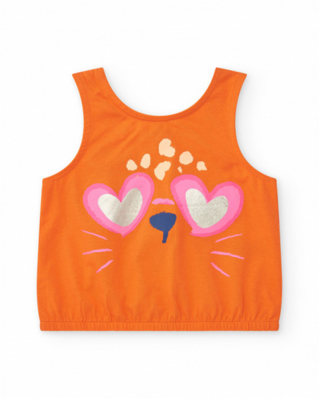 Ensemble pour fille avec t-shirt orange d’animal et short rose tacheté