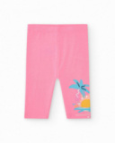 Legging corsaire rose pour fille avec palmiers et soleil sur le côté