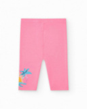 Legging corsaire rose pour fille avec palmiers et soleil sur le côté