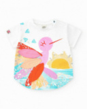 Ensemble pour fille avec t-shirt blanc de colibri et leggings cyclistes roses