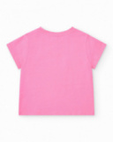 T-shirt rose pour fille avec phrases et détails décoratifs