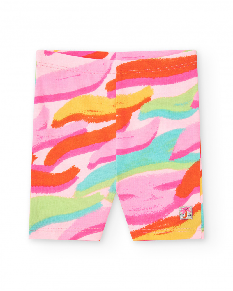 Legging cycliste multicolore pour fille avec imprimé artistique