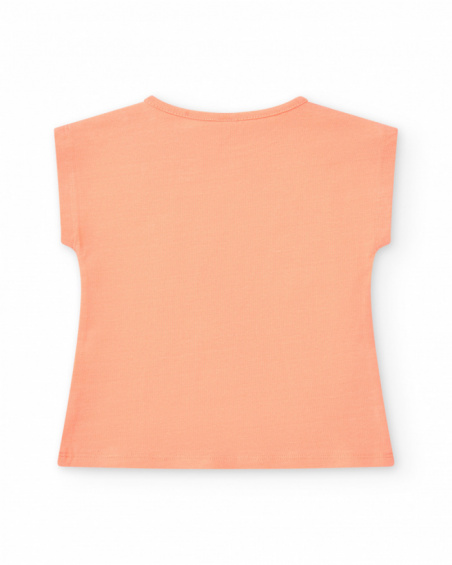 T-shirt orange pour fille avec tigre, flamant rose et détails tropicaux