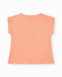 T-shirt orange pour fille avec tigre, flamant rose et détails tropicaux