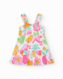 Robe blanche pour fille avec imprimé floral et bretelles froncées