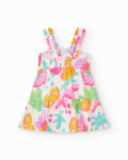 Robe blanche pour fille avec imprimé floral et bretelles froncées