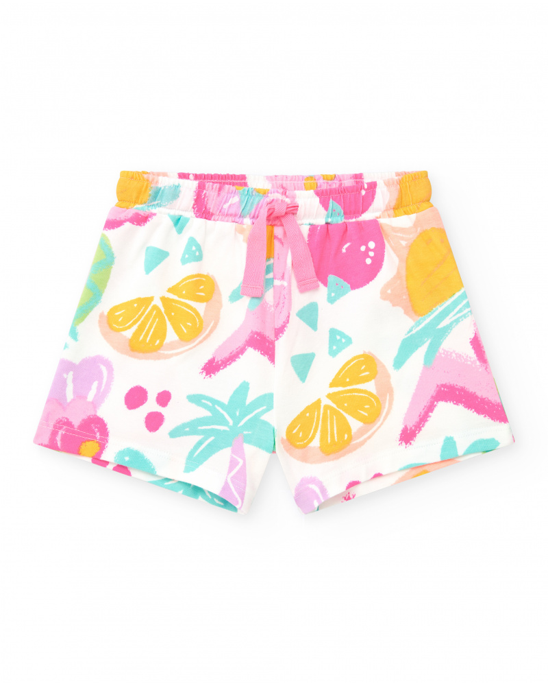 Short multicolore pour fille avec fruits tropicaux et taille ajustable