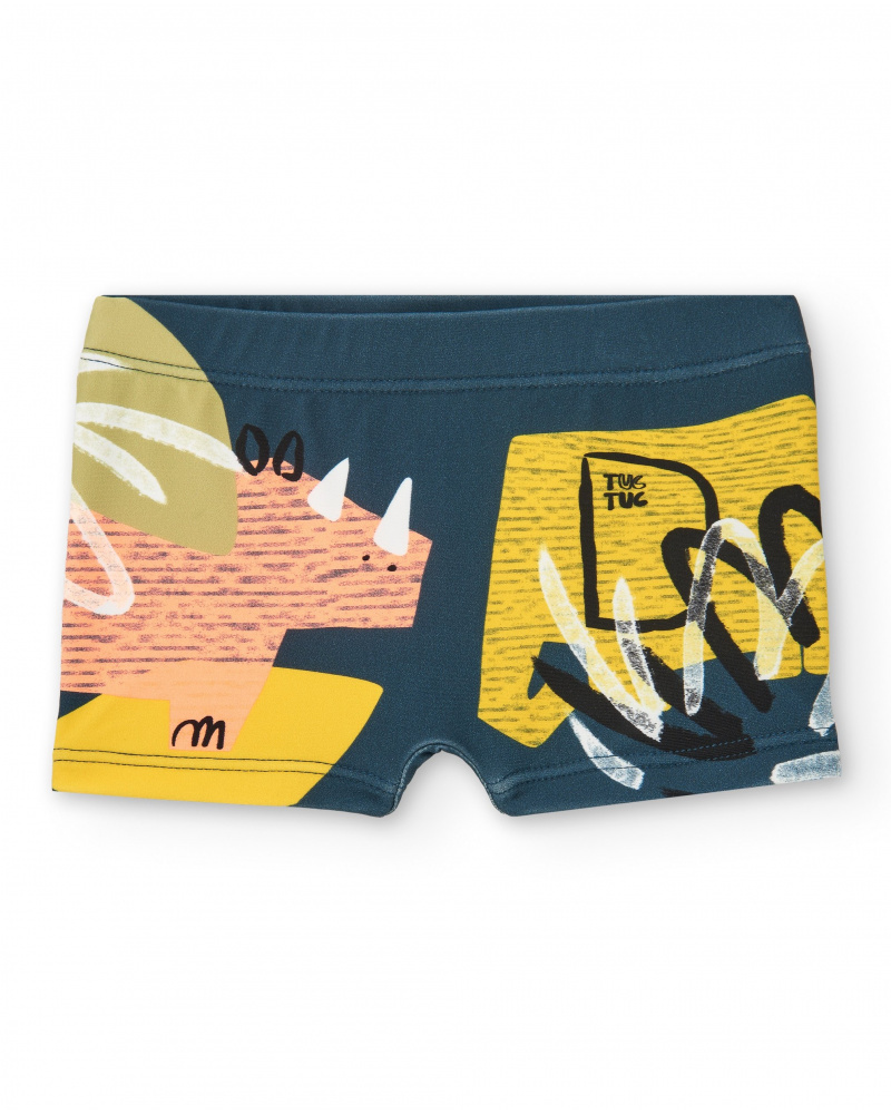 Boxer de bain bleu et jaune pour garçon avec dinosaures