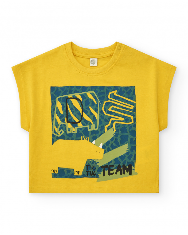 T-shirt jaune pour garçon avec imprimé de dinosaures et fermeture à l’épaule