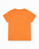 T-shirt orange pour garçon avec imprimé d’appareil photo et texte