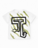T-shirt blanc pour garçon avec imprimé et lettres en vert et noir