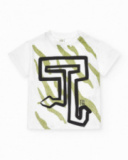 T-shirt blanc pour garçon avec imprimé et lettres en vert et noir