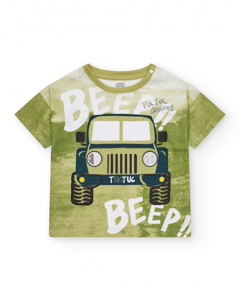 T-shirt vert pour garçon avec imprimé de jeep