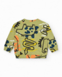 Sweat-shirt kaki pour garçon avec imprimé d’animaux et détails colorés