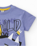 T-shirt lilas pour garçon avec imprimé de dinosaure et détails lumineux