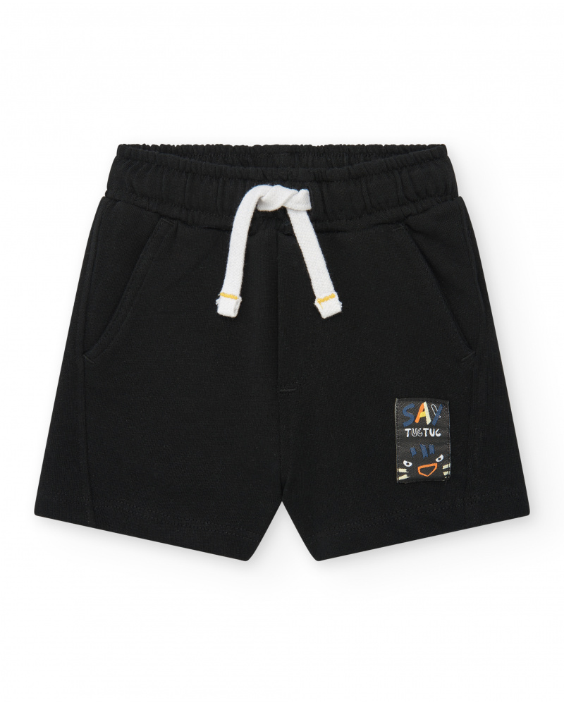 Short noir en polaire pour garçon avec taille ajustable