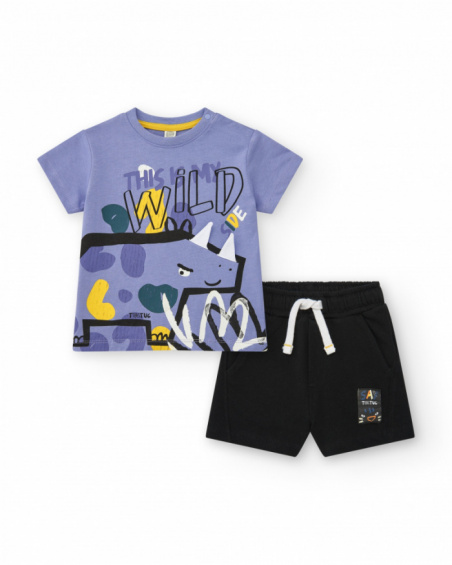T-shirt lilas pour garçon avec dinosaure et texte "This is my wild side"
