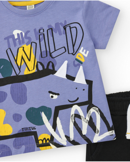 T-shirt lilas pour garçon avec dinosaure et texte "This is my wild side"
