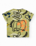 T-shirt vert pour garçon avec imprimé d’animaux et détails bleus et oranges