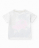 T-shirt blanc pour garçon avec véhicules multicolores et fermeture à l’épaule