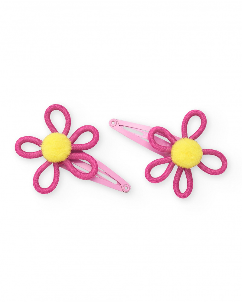 Barrettes pour fille avec fleurs en fuchsia et jaune