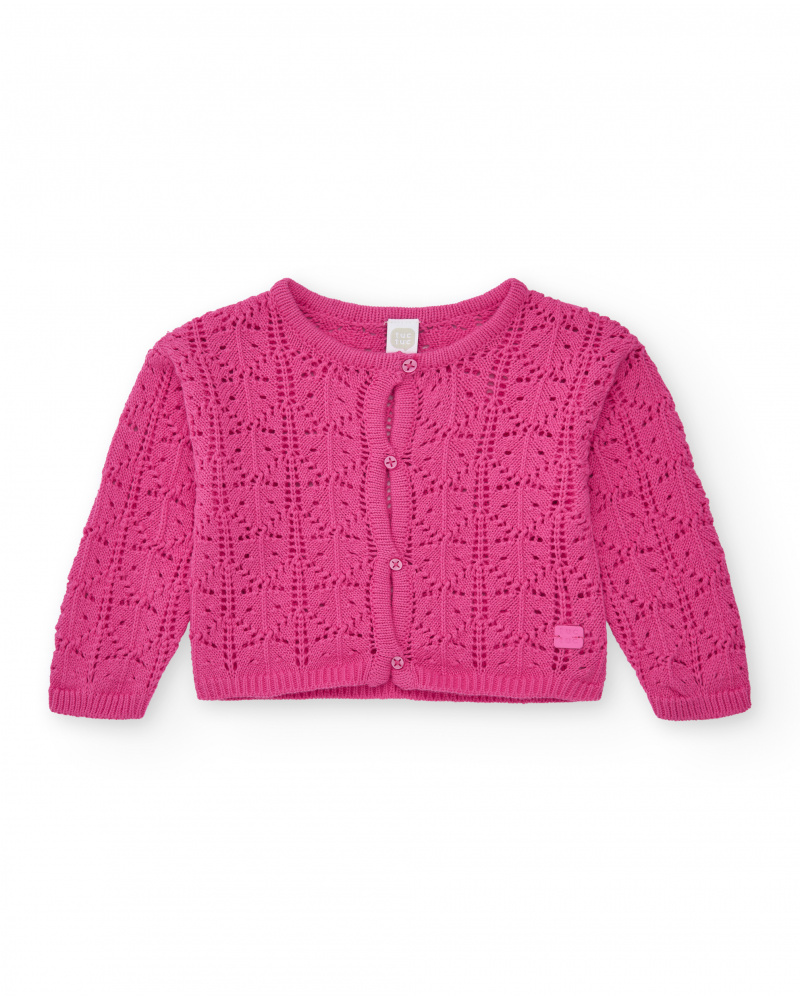 Veste rose pour fille avec boutons frontaux