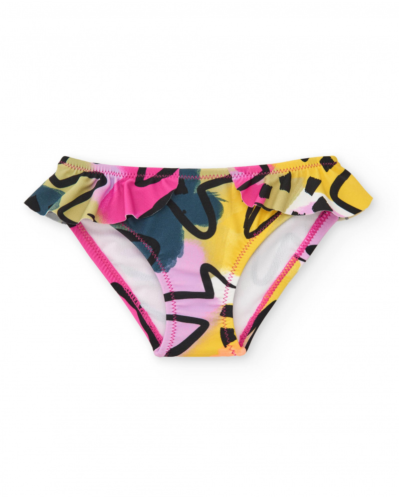Slip de bain multicolore pour fille avec volants