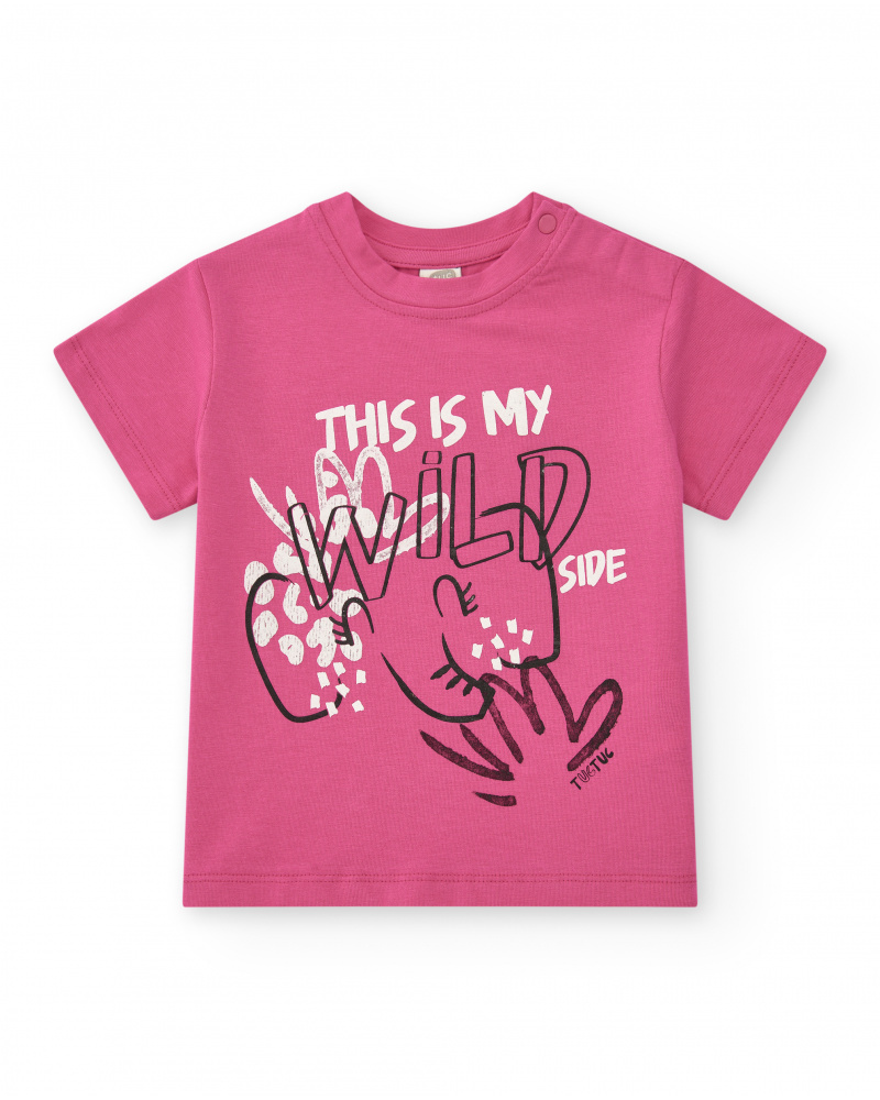 T-shirt rose pour fille avec phrase "THIS IS MY WILD SIDE"