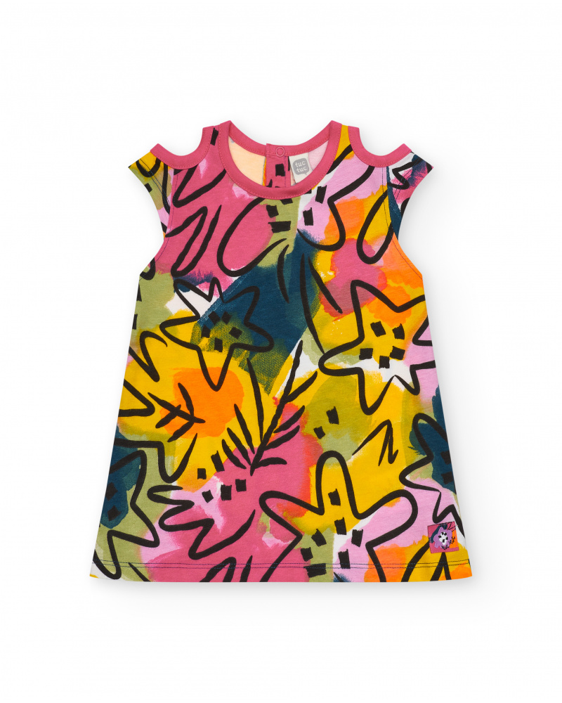 Robe multicolore pour fille avec découpes aux épaules