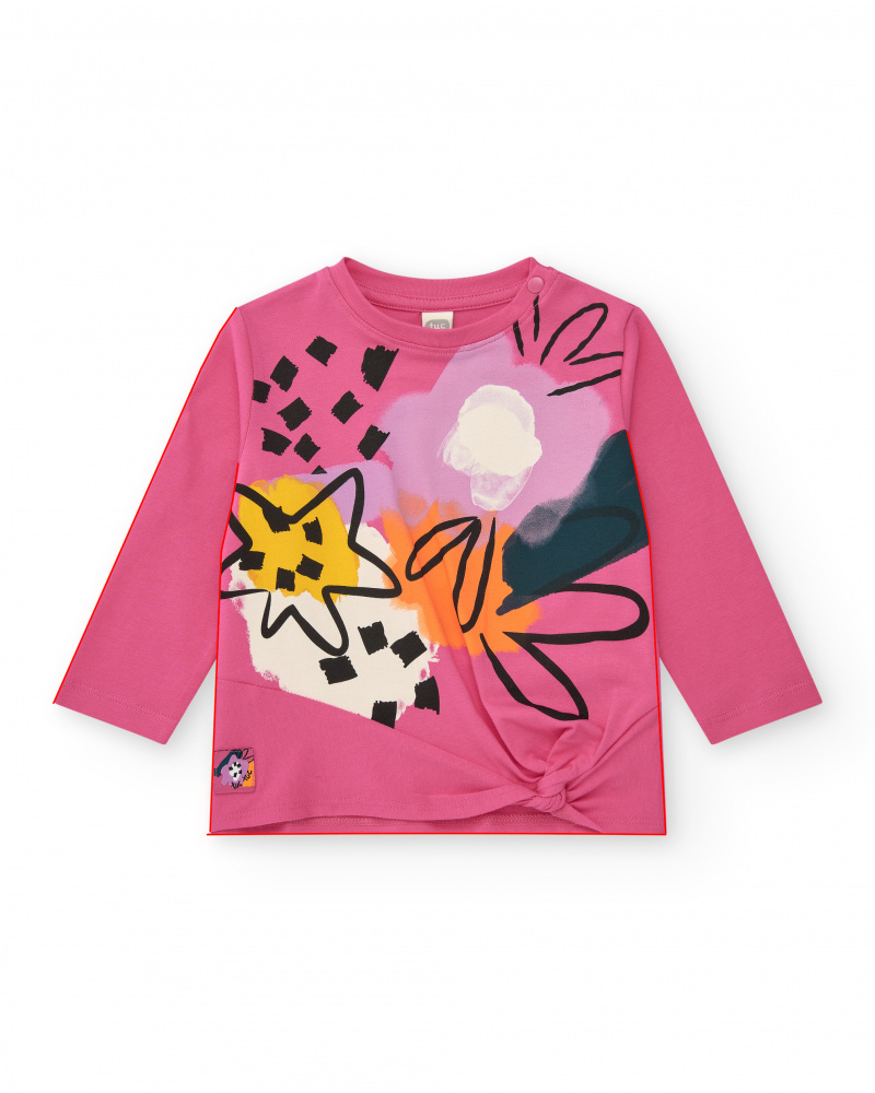 T-shirt rose pour fille avec étoiles et formes géométriques