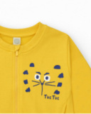 Sweat en polaire jaune pour garçon avec col rond et finitions côtelées