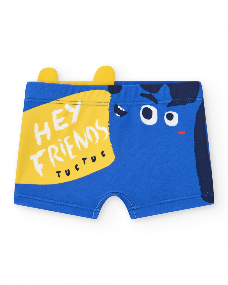 Boxer de bain bleu pour garçon avec phrase "HEY FRIENDS"