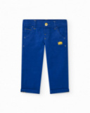 Pantalon bleu pour garçon avec poches et coutures jaunes