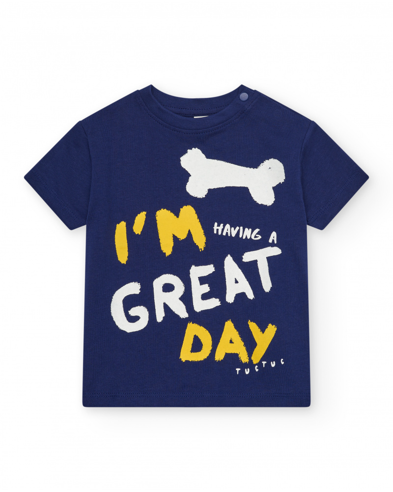 T-shirt bleu pour garçon avec phrase "Having a Great Time"