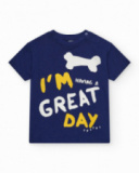 T-shirt bleu pour garçon avec phrase "Having a Great Time"