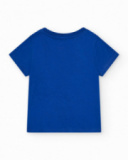 T-shirt bleu pour garçon avec animaux et fermeture à l’épaule