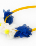 Diadème rigide jaune pour fille avec fleurs bleues et blanches