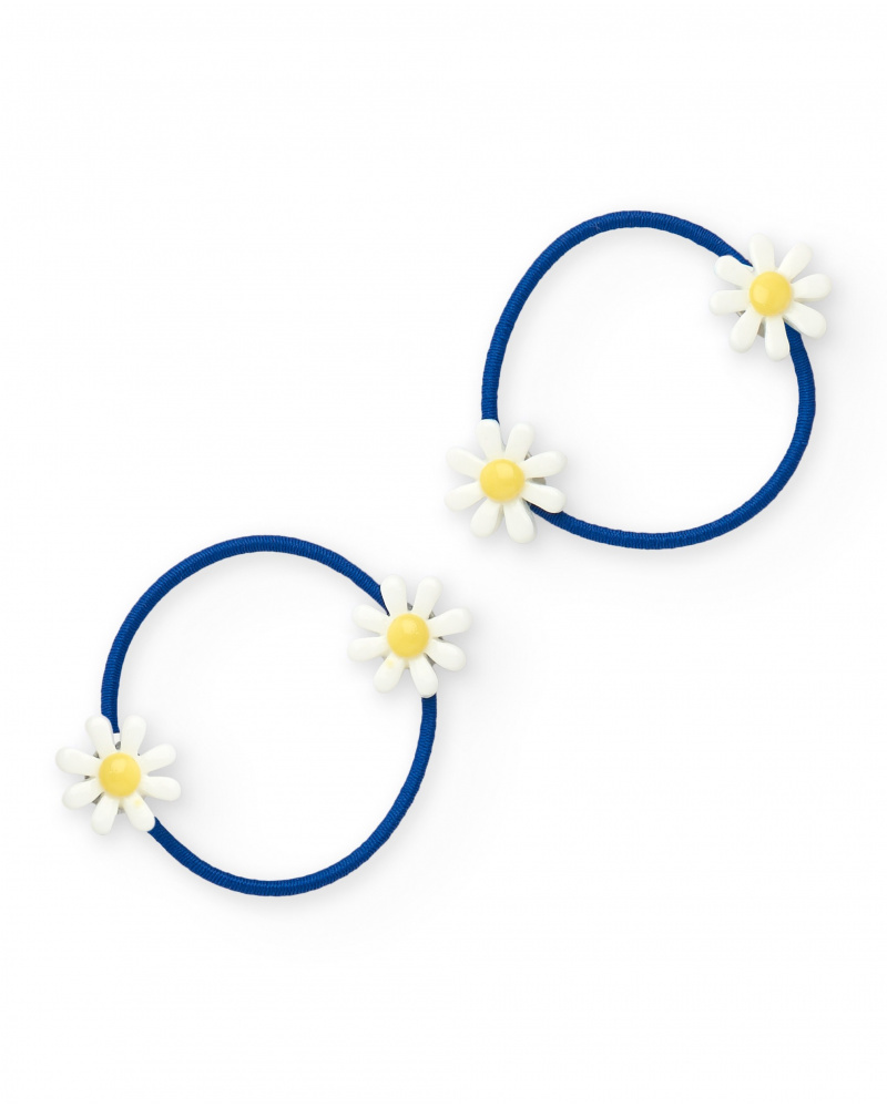 Pack de chouchous bleus pour fille avec fleurs blanches et jaunes