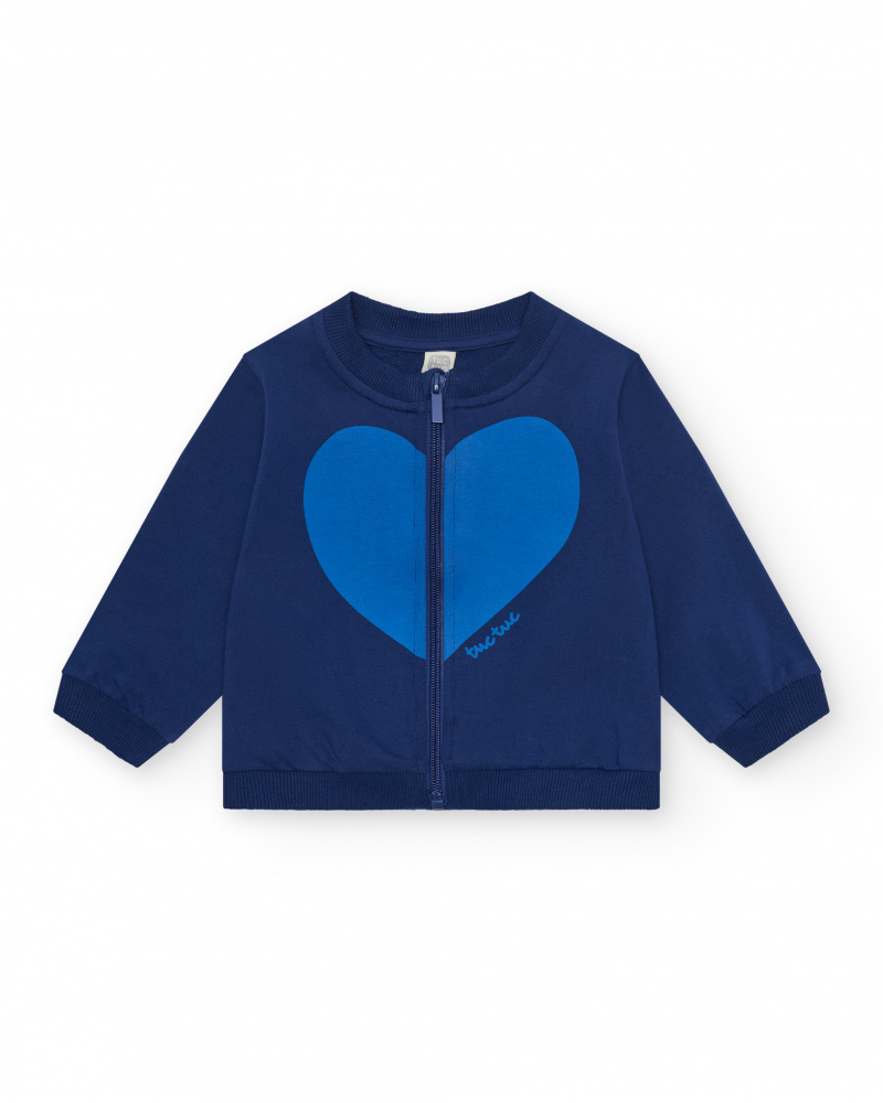 Veste en polaire bleue pour fille avec cœur sur la poitrine et fermeture éclair