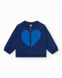 Veste en polaire bleue pour fille avec cœur sur la poitrine et fermeture éclair