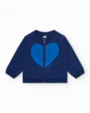 Veste en polaire bleue pour fille avec cœur sur la poitrine et fermeture éclair